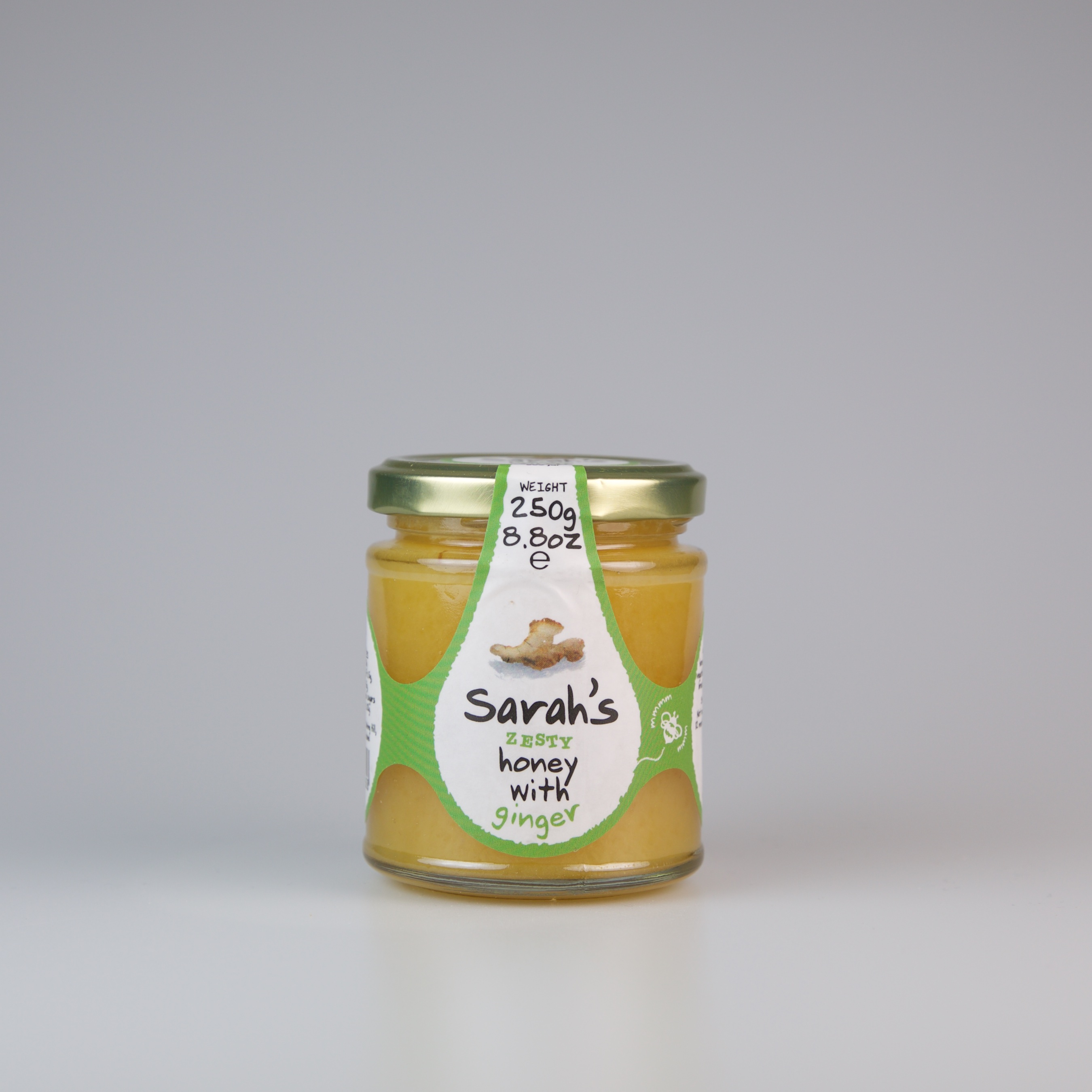 Sarah Honey - Bio - Acacia honing met smaak - gember - Lekker - Bijzondere Smaken - honing zonder kleurstof